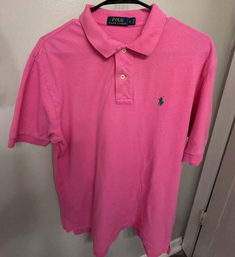 Polo Ralph Lauren Men's Polo Shirt Size L Pink Green Pony Logo Pique